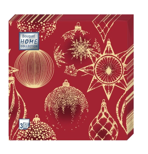 BOUQUET Home сollection салфетки столовые нг золотые украшения на красном 3сл. 20шт
